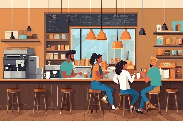 Photo a vector illustration of people working in a coffee shop