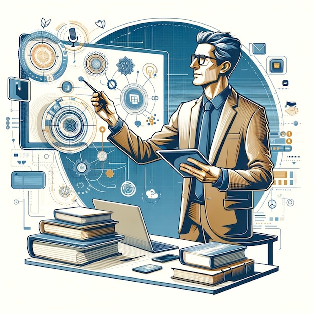 Vector illustration of a professor engaged in a dynamic teaching moment