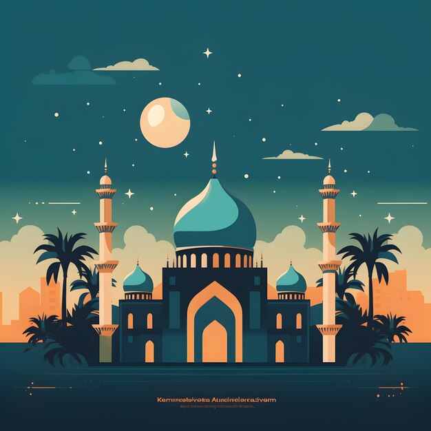 Vector illustration of Ramadan Kareem greeting card with mosque and moon