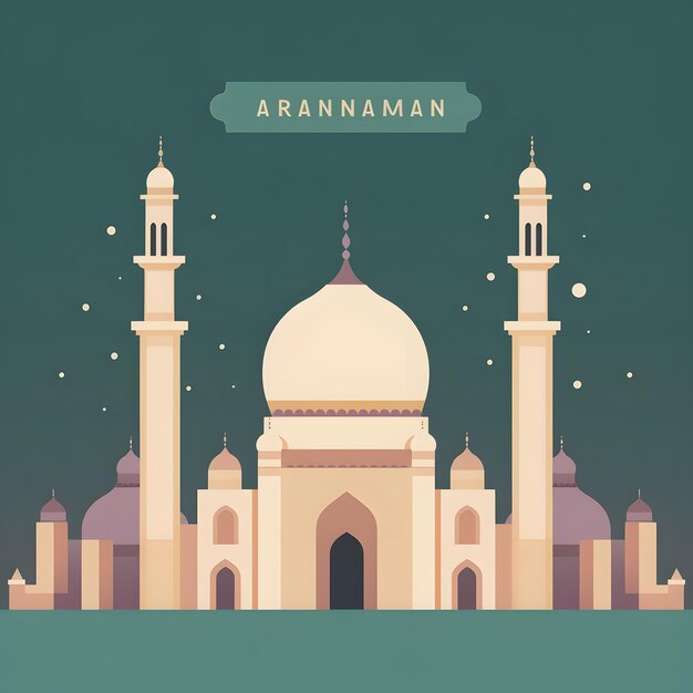 Photo vector illustration of ramadan kareem greeting card with mosque and moon