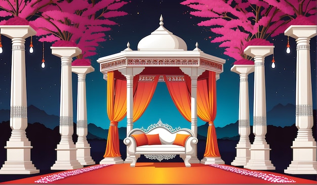 Vector illustration of a rich Indian wedding mandap