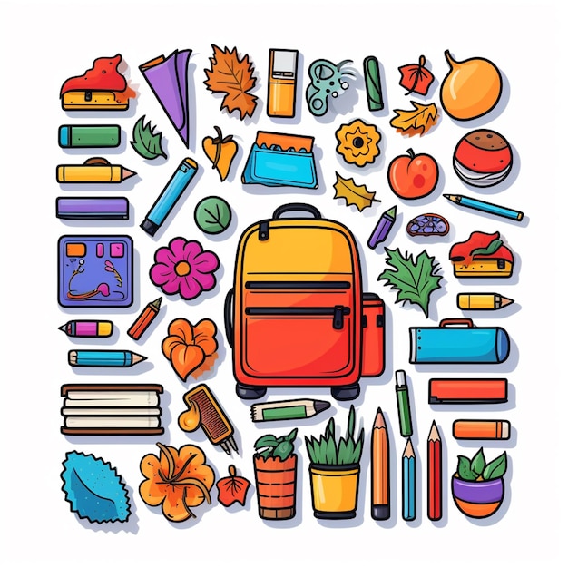 Photo a vector illustration of a school bag surrounded by school supplies generative ai