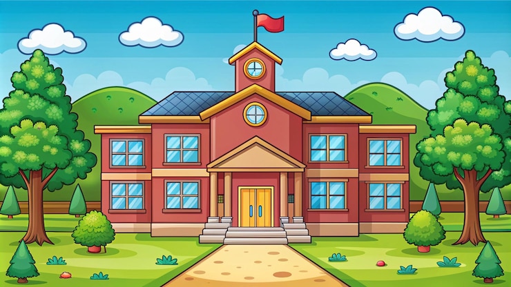 Photo a vector illustration of a school building with a flag on the front