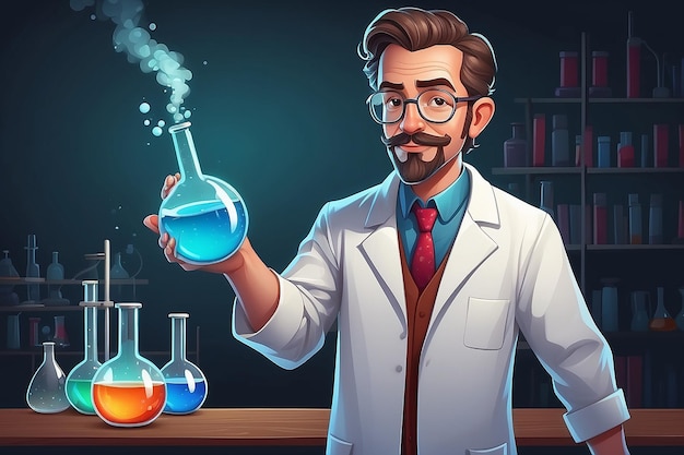 vector illustration of Scientist or professor holding flask