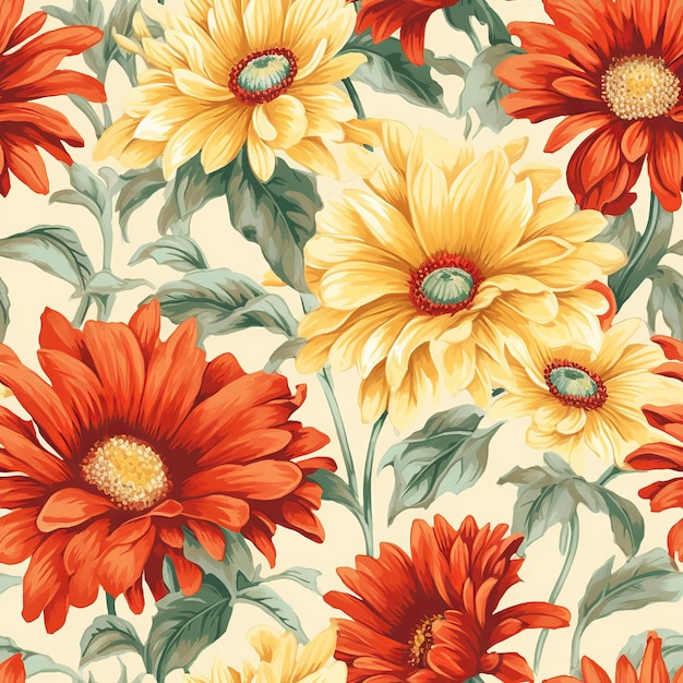 A vector illustration of a seamless pattern with pansies