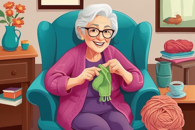 Photo a vector illustration of a senior woman knitting