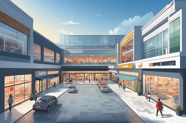 Vector illustration of shopping center in the city