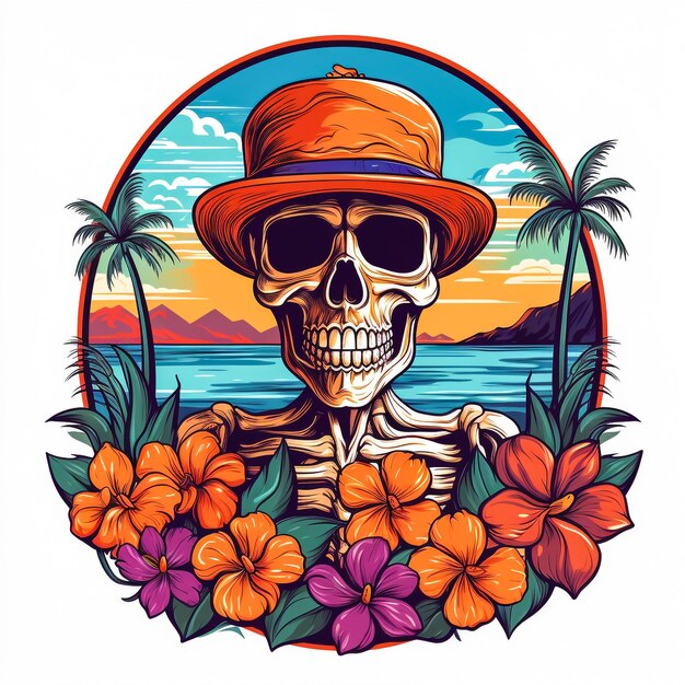 vector illustration skull on the beach