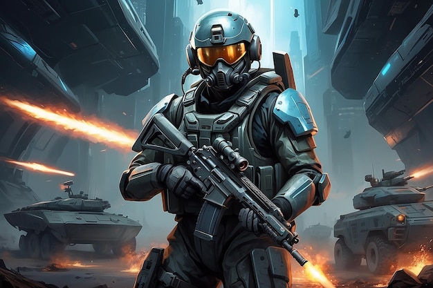 Vector illustration of a soldier of the future