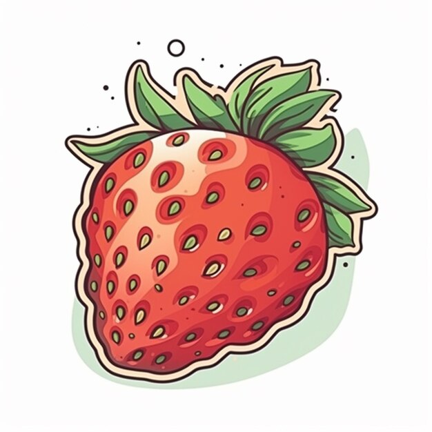 vector illustration of a strawberry with green leaves on a white background generative ai