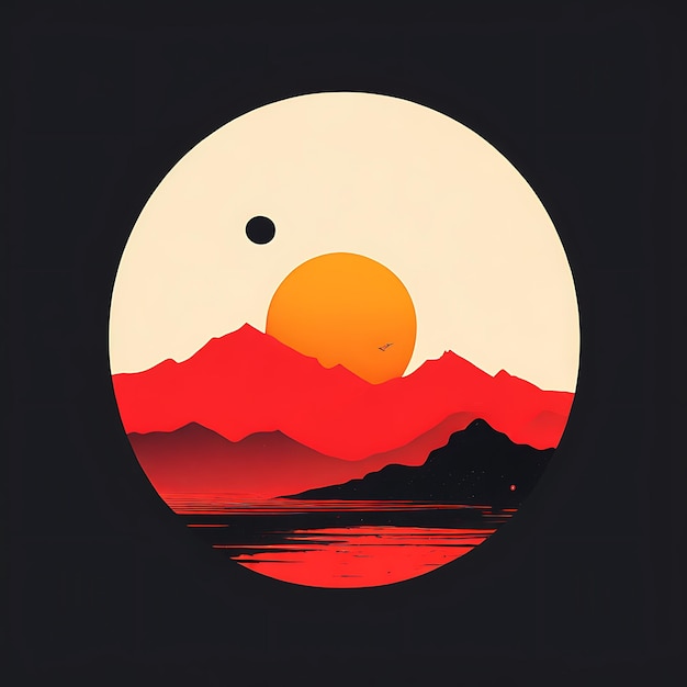 vector illustration of sun in mountains