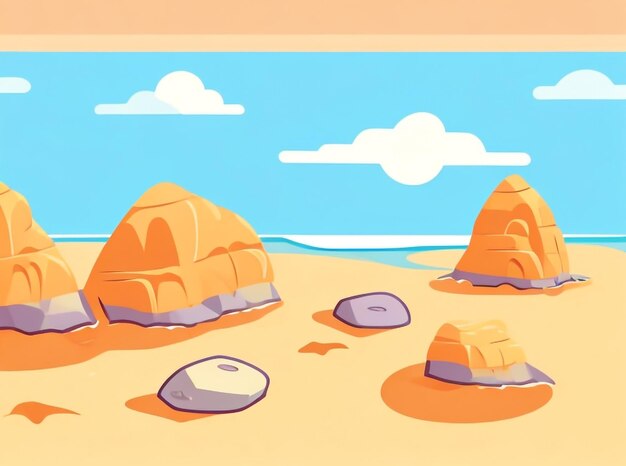 Photo vector illustration of a sunny beach with rocky shoreline