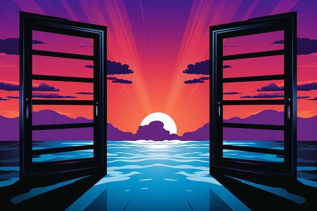 Vector illustration of a sunrise or sunset framed ai generated