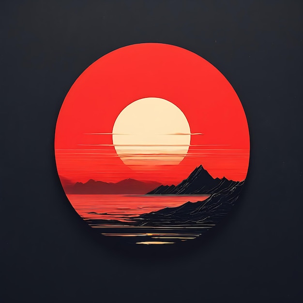 vector illustration of sunset with mountains