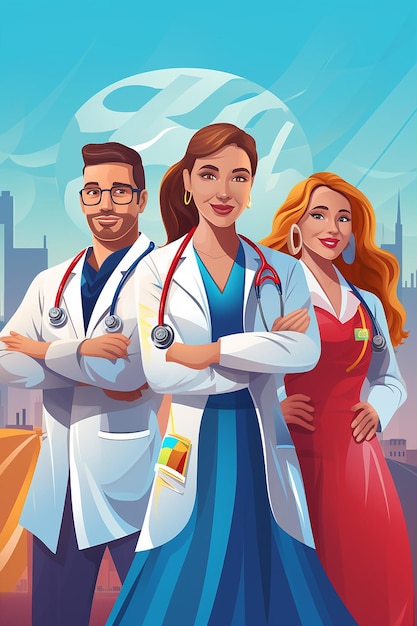 vector illustration of super nurses and super doctors