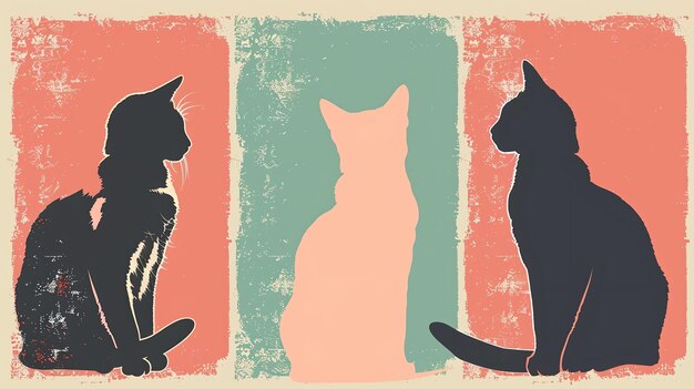 Photo a vector illustration of three cats in different poses the cats are black and the background is white