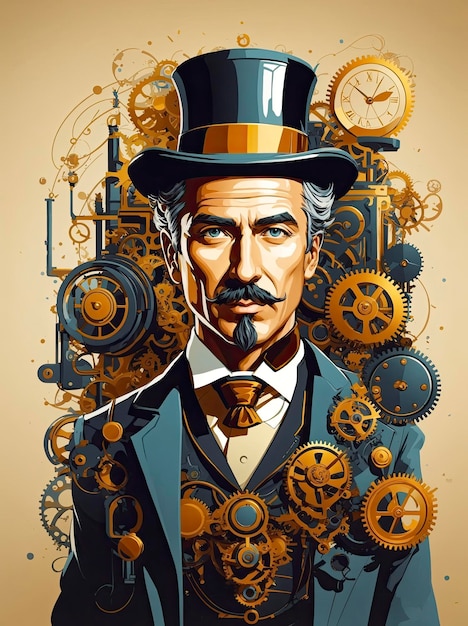 Vector Illustration of a Time Traveling Inventor