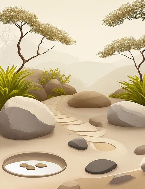 Vector illustration of a tranquil zen garden