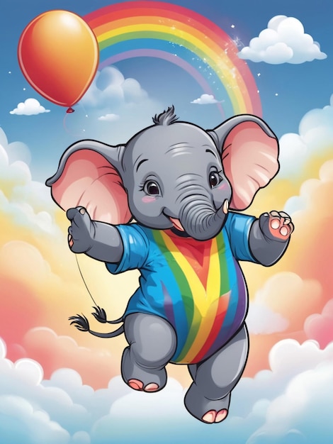 Векторная иллюстрация футболки дизайн слона танцует на радуге