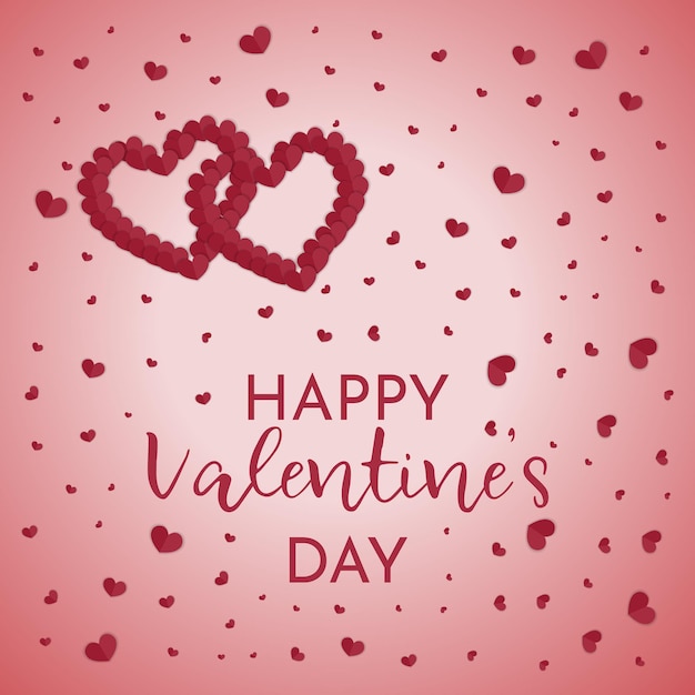 Vector illustration Valentine's Day card Paper hearts lie on a pink background with the inscription happy valentine's day