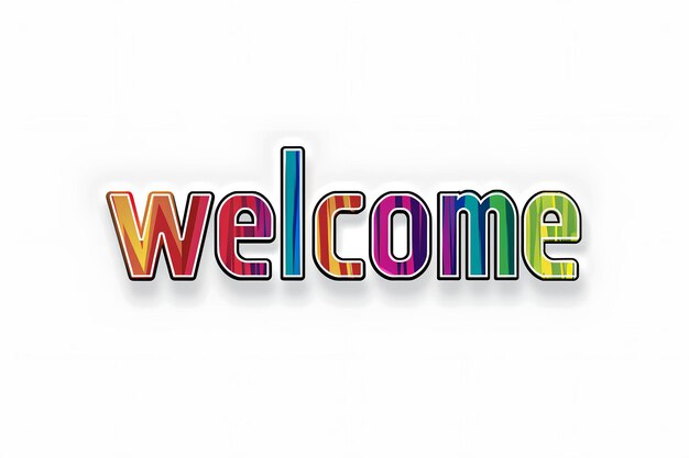 Vector illustration of a Welcome logo in rainbow LGBTQ flag colors isolated on a white background