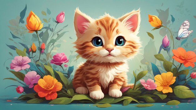 Vector illustration of a whimsical and lovable cute kitten