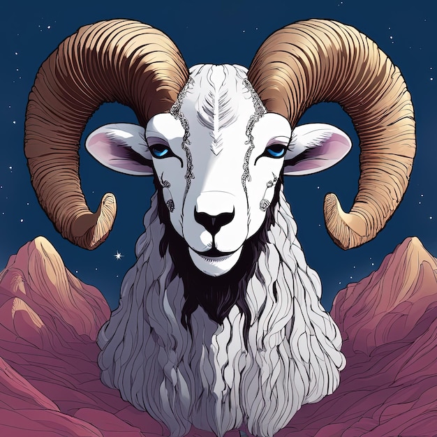 Photo vector illustration of a white sheep in the mountainsvector illustration of a white sheep in the mou