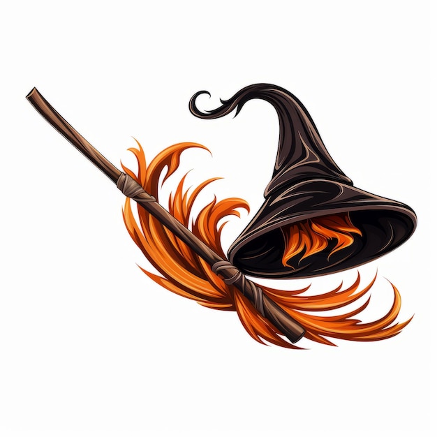 Vector illustration of a witch flying elemets