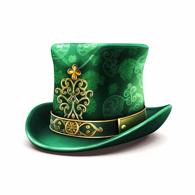 Vector Illustration with 3d Realistic Green Leprechaun Top Hat with Green Clover Shamrock St Patricks Day Concept Design Classic Retro Vintage Top Hat Isolated on Black Background