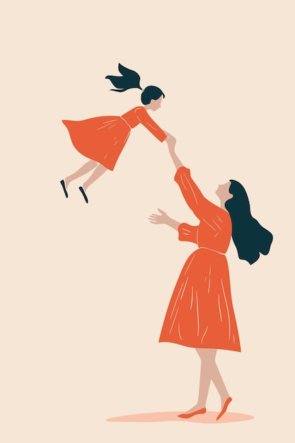 그녀의 아이 꽃 배경과 함께 터 일러스트레이션