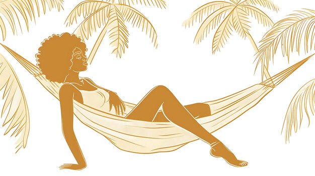 Photo vector illustration of a woman relaxing in a hammock