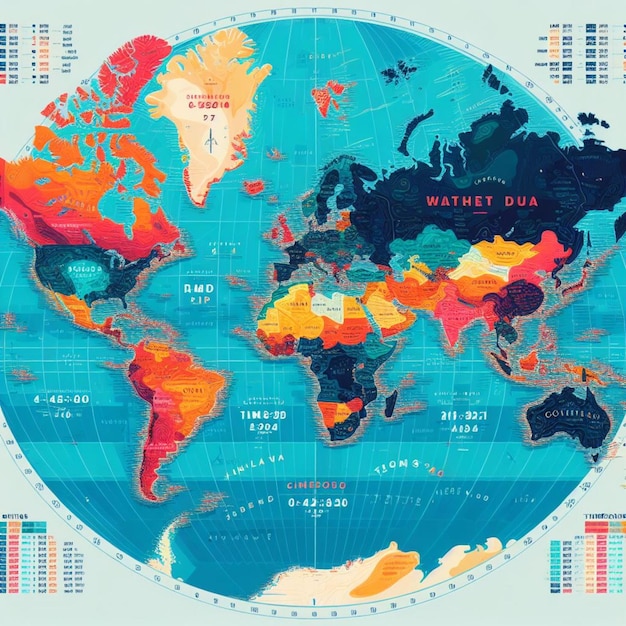 写真 ベクトルイラスト 世界の地図と2024年の時刻