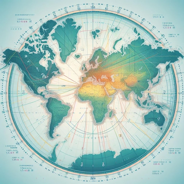 ベクトルイラスト 世界の地図と2024年の時刻