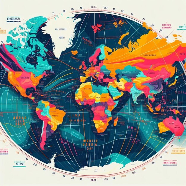 Векторная иллюстрация Карта мира и время на 2024 год