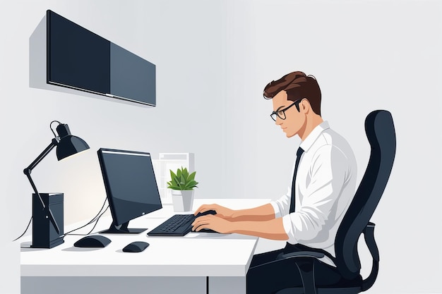 vector illustration of young businessman working on computervector illustration of young businessman