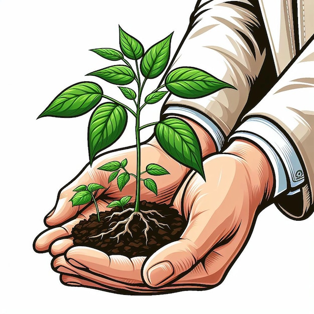 Photo vector illustration of young fresh plant in human hand