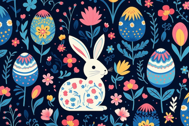 vector image of Easter eggs and bunny dark background