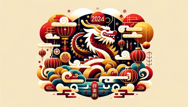 月新年のベクトル画像 背景のバナー中国新年2024年