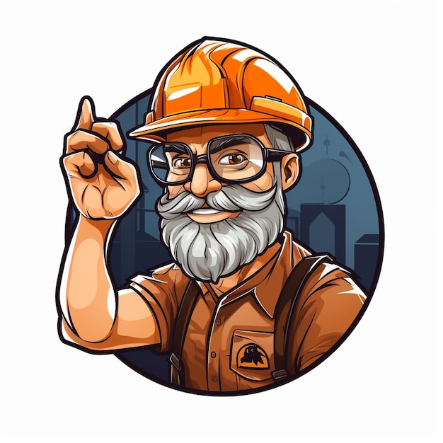 Foto vector ingenieur werknemer of bouwvakker voorman personage met de hand getekende cartoon illustratie