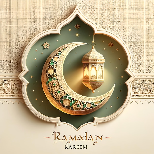 Vector islamic greeting ramadan kareem card design template with beautiful lanterns and crescent