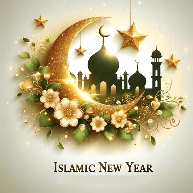 Photo vector islamic new year a picture of a mosque with a mosque on the top of it