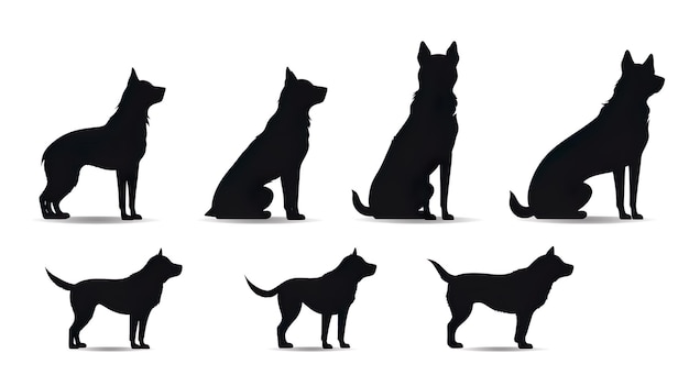 Photo vector isolated black silhouette of a dog collection