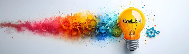 Photo vector of isolated light bulb and cogwheel with the word creativity concept as a vector design featu