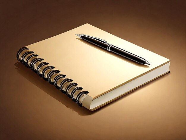 Photo vector isolated notebook and pen on brown background cartoon ai_generated