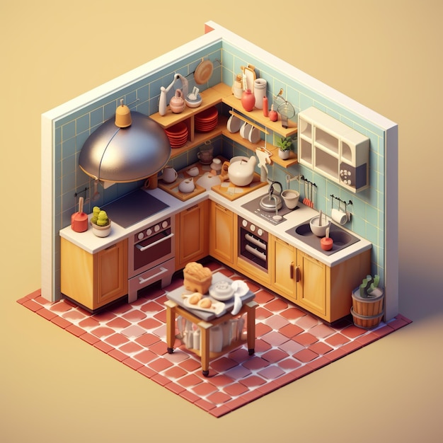 Vector of isometric interior of kitchen Generative AI