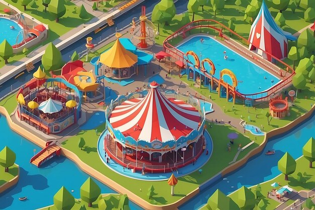 Photo vector isometric low poly amusement park