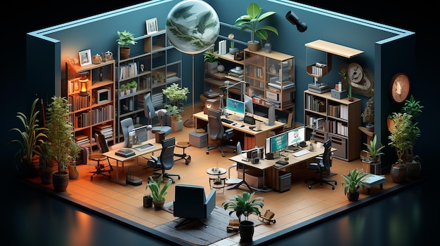 Vector Isometric Office Room Icon gegenereerd door AI