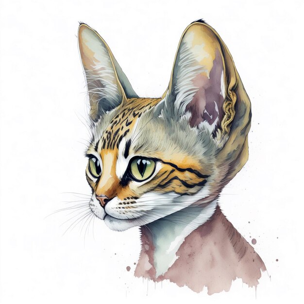 Vector kat aquarel met oren omhoog