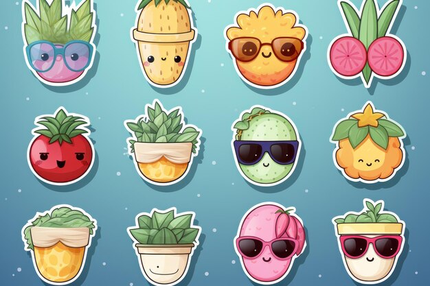 vector kawaii summer sticker collection