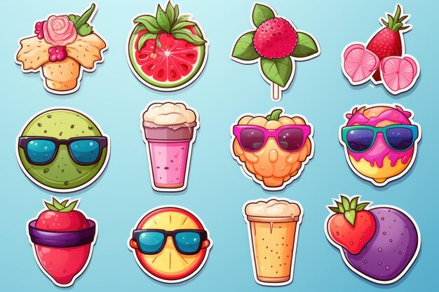 vector kawaii summer sticker collection